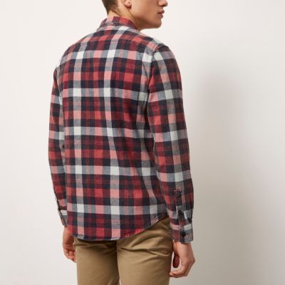 Red check twill shirt